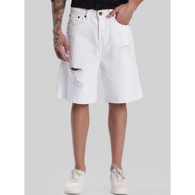 Bene Kleed Men Baggy Fit White Distressed Denim Shorts (34)