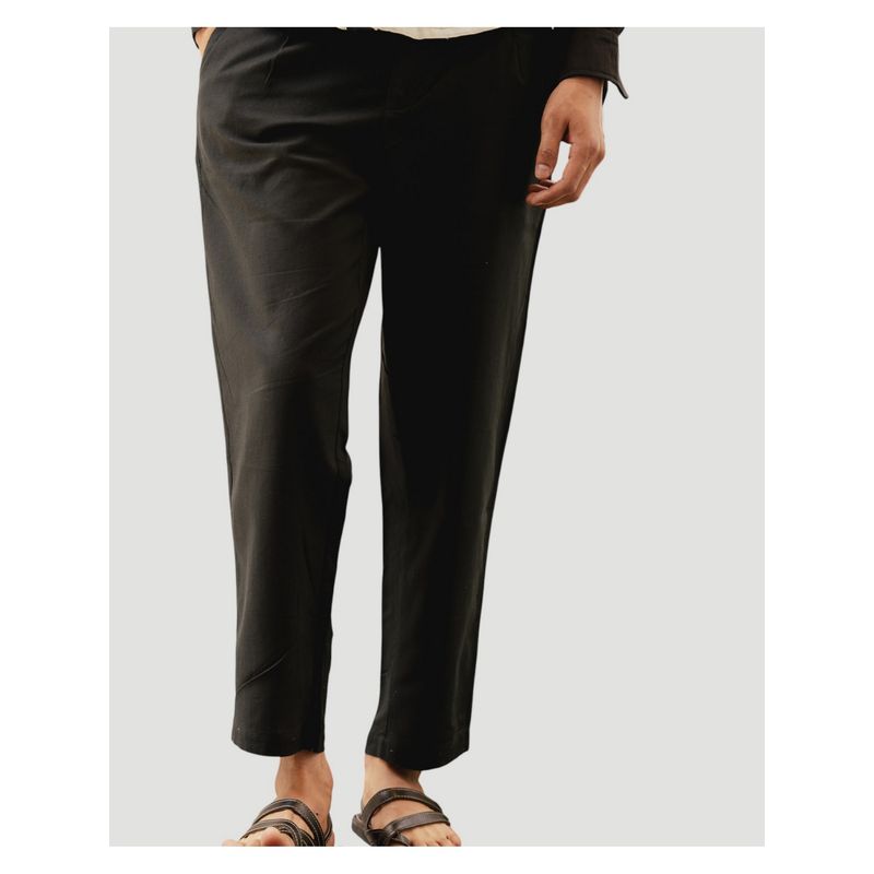 DRAGIT Men Midnight Black Linen Pant Regular Fit Solid Pants (28)