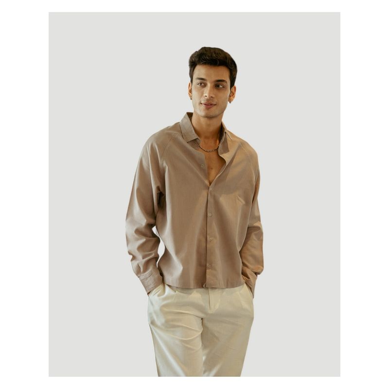 DRAGIT Men Brown Linen Blend Solid Shirt (S)