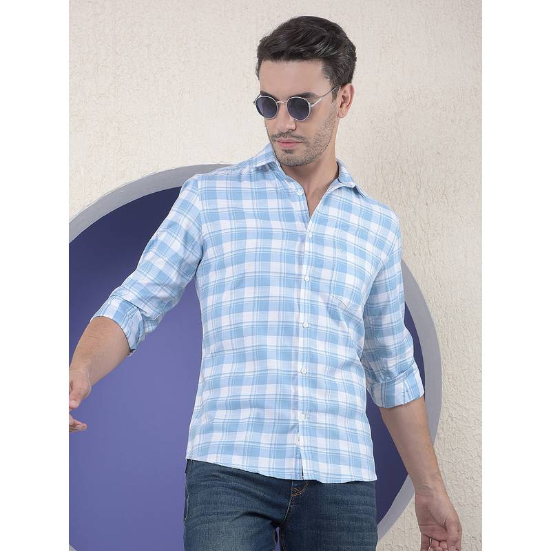 CRIMSOUNE CLUB Men Blue Cotton Blend Checks Shirt (S)