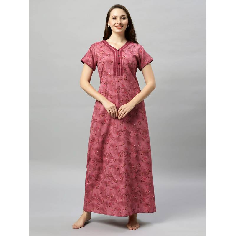 Quira Womens Printed Poly Cotton Nightdress - Red (L)