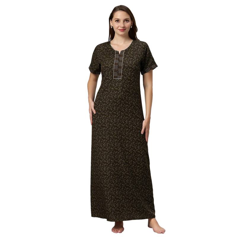 Quira Womens Mehendi Nightdress Poly Cotton Printed Maxi Length (L)
