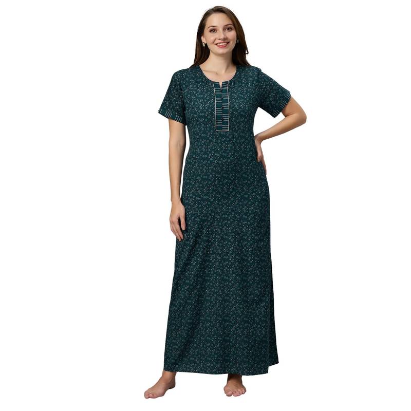 Quira Womens Rama Nightdress Poly Cotton Printed Short Sleeves (M)