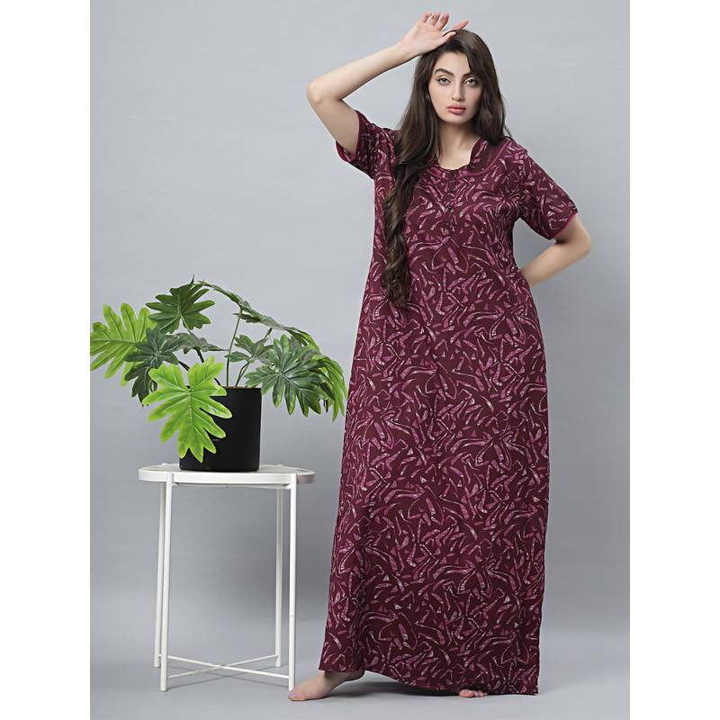 Quira Womens Printed Cotton Blend Nightdress - Maroon (L)