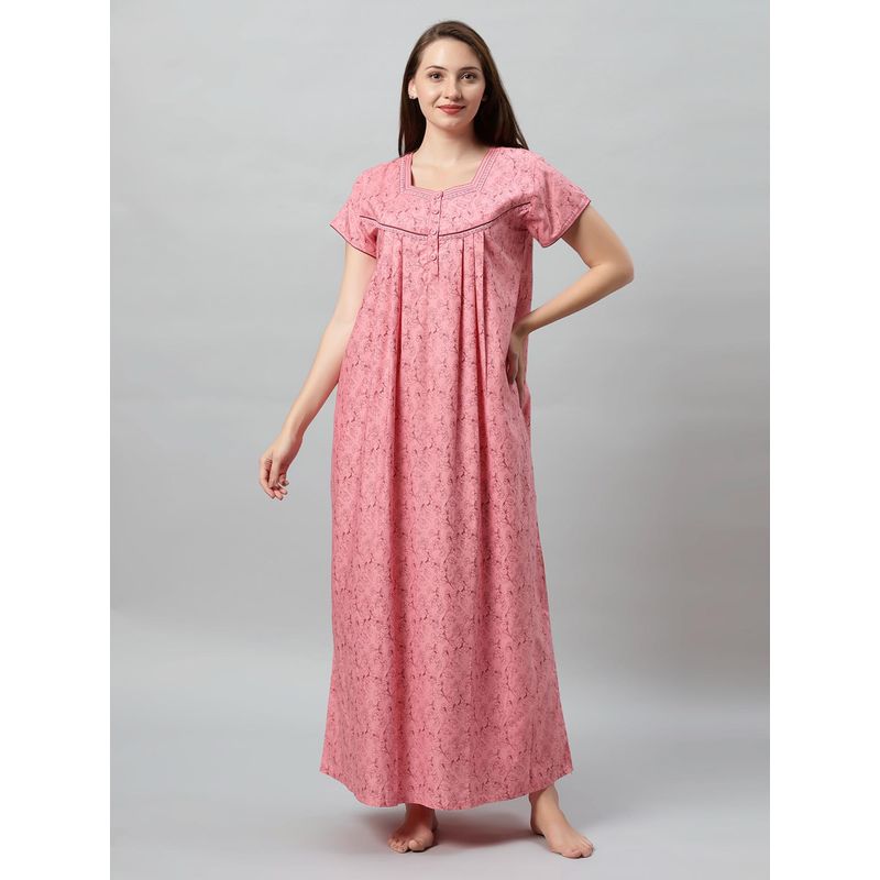 Quira Womens Floral Print Gowns - Pink (L)