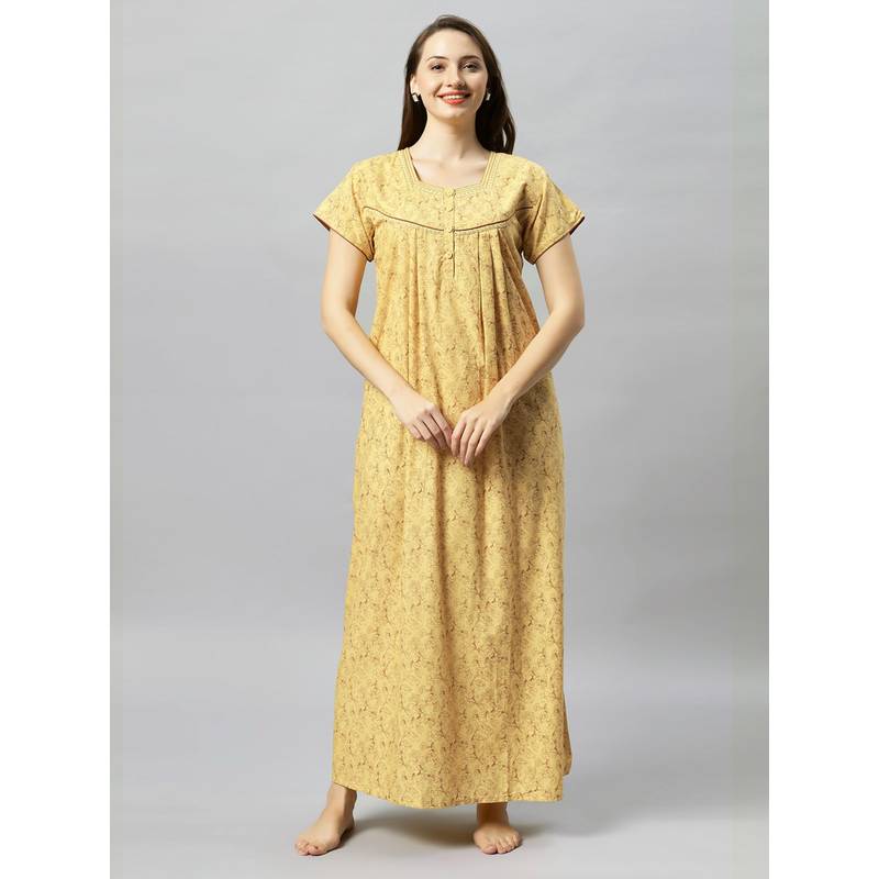 Quira Womens Floral Print Nightdress - Yellow (3XL)