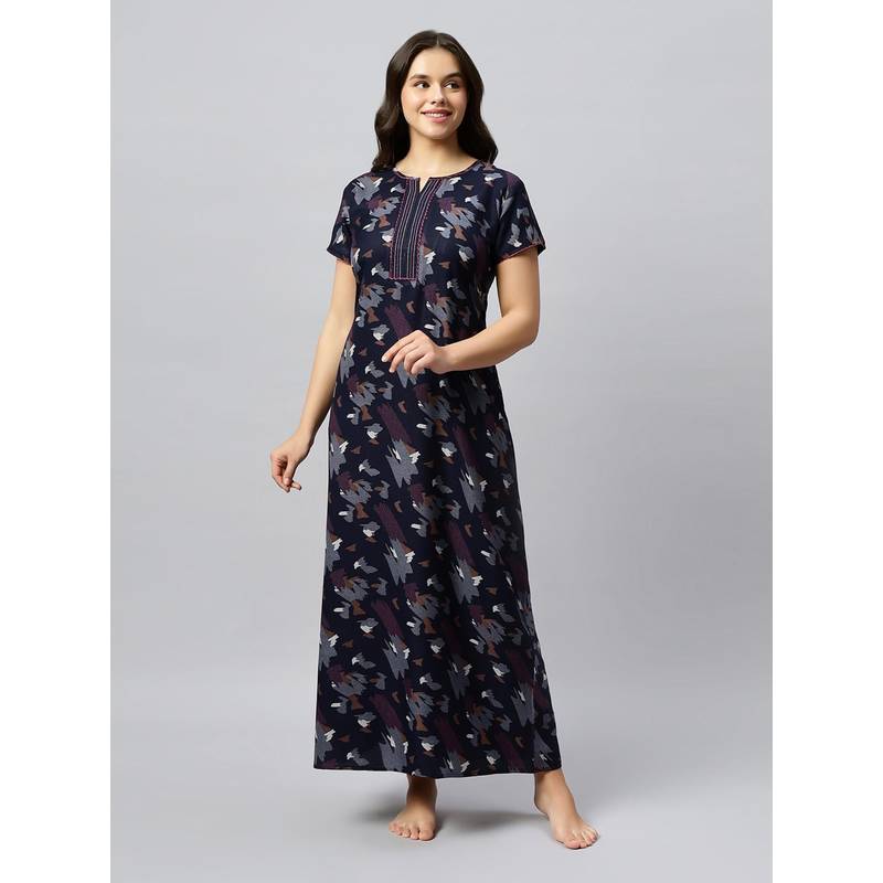 Quira Womens Blue Viscose Rayon Nightdress - Regular Fit (L)