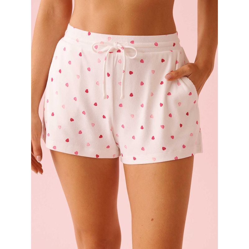 La Vie En Rose Heart Print Pointelle Pyjama Shorts White (S)