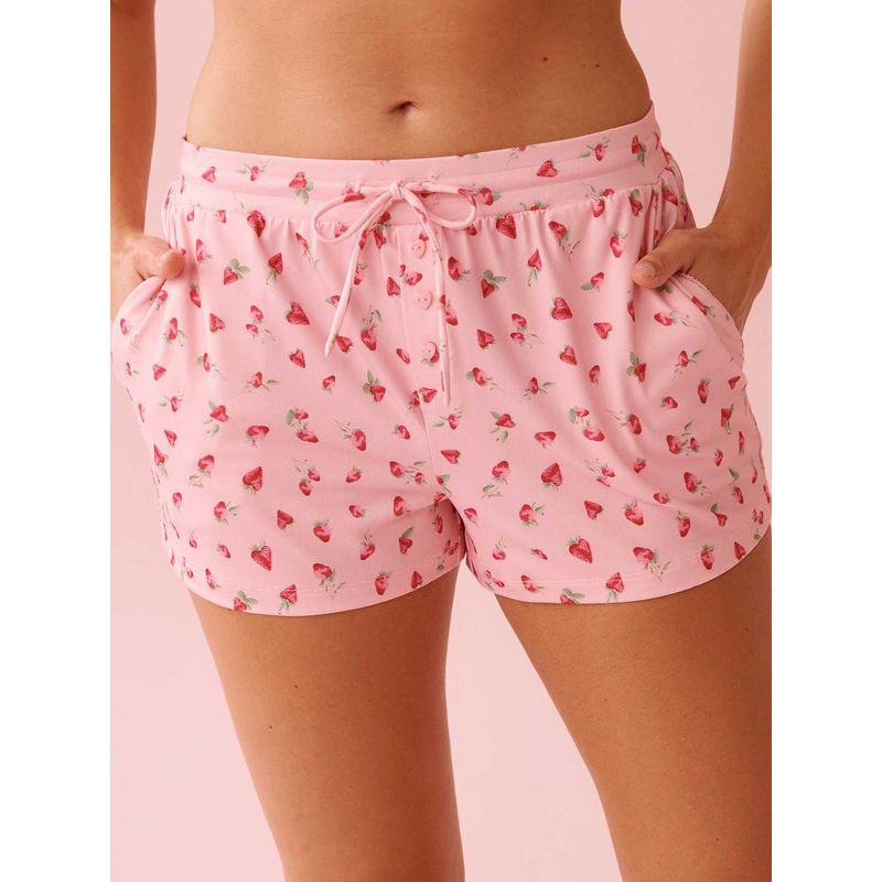 La Vie En Rose Strawberry Print Super Soft Pyjama Shorts Pink (S)