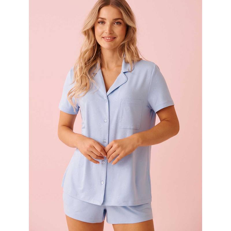 La Vie En Rose Embossed Heart Print Super Soft Nightsuit Blue (M)