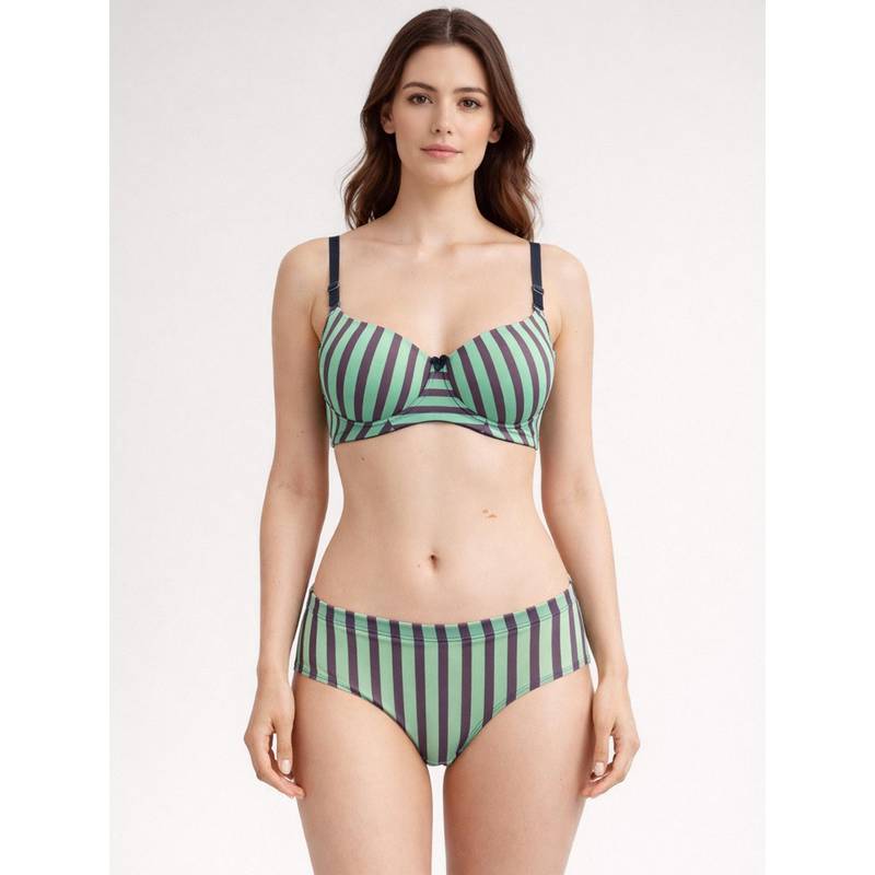 Groversons Paris Beauty Womens Full-Coverage Bra & Panty Soft Support Green (32B)