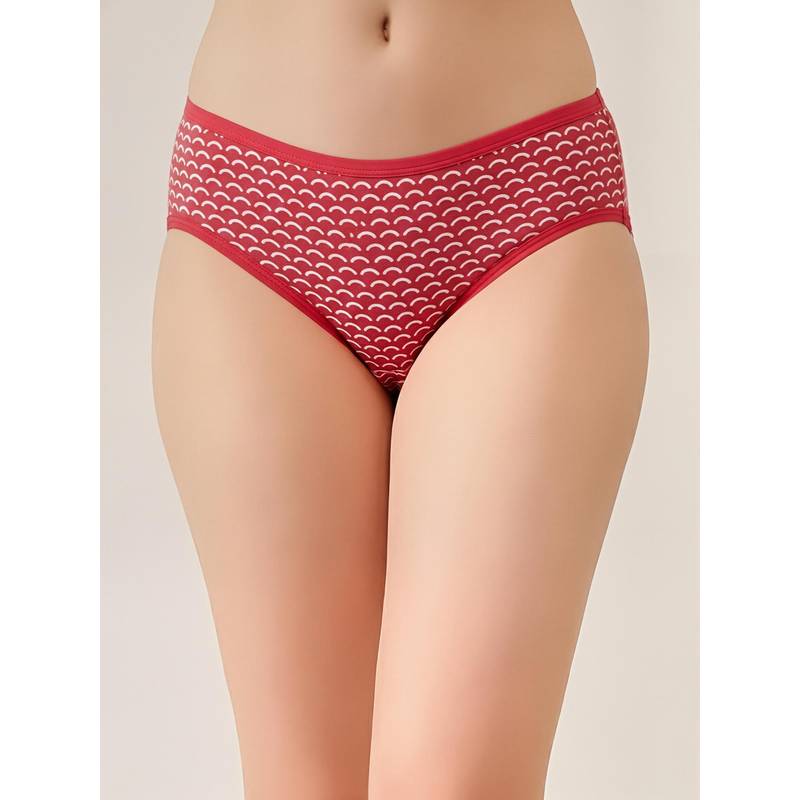 Clovia Womens Cotton Low Waist Printed Bikini Panty Red (L)