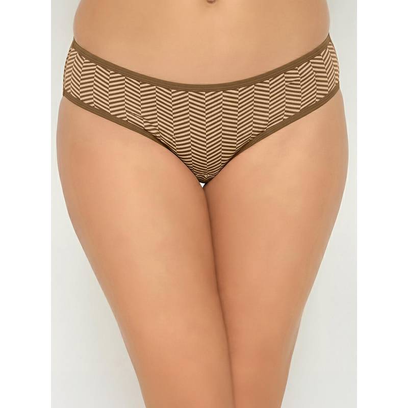 Clovia Womens Cotton Low Waist Printed Bikini Panty Brown (L)