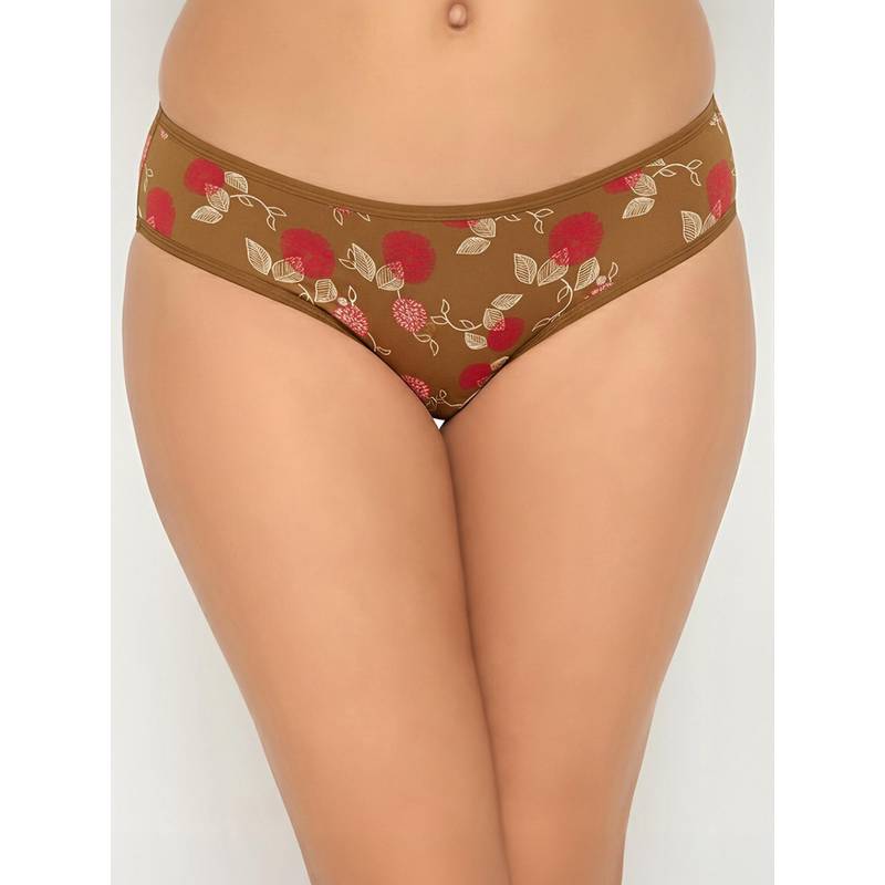 Clovia Womens Cotton Low Waist Printed Bikini Panty Brown (L)