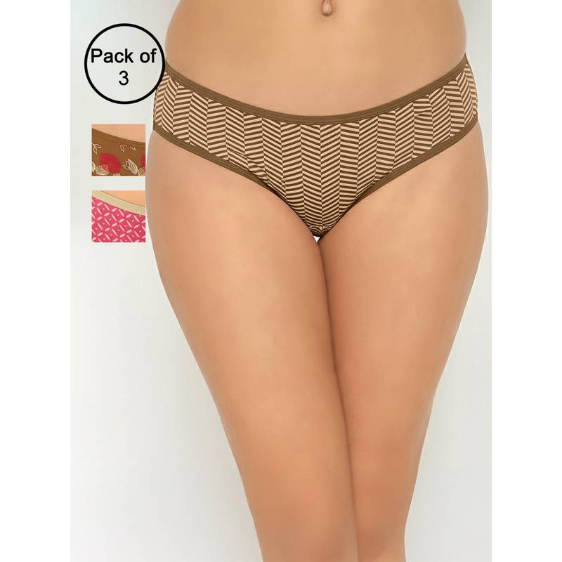 Clovia Womens Low Waist Printed Cotton Bikini Panty Multi-Color (Pack of 3) (XL)
