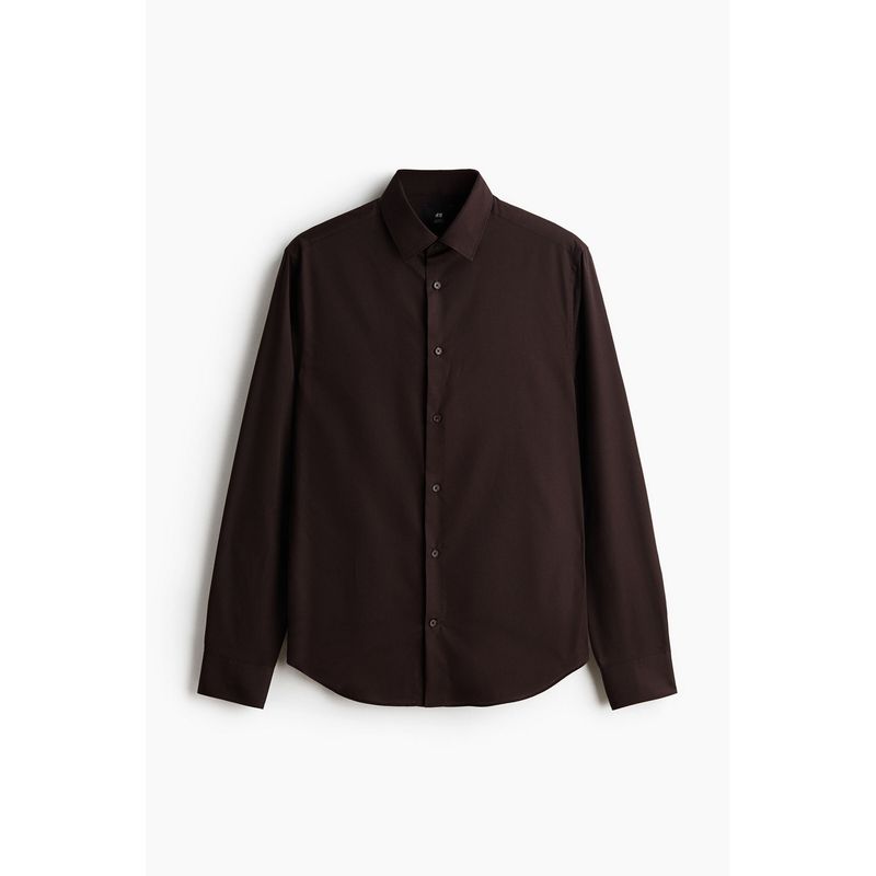 H&M Men Brown Slim Fit Easy-Iron Shirt (M)