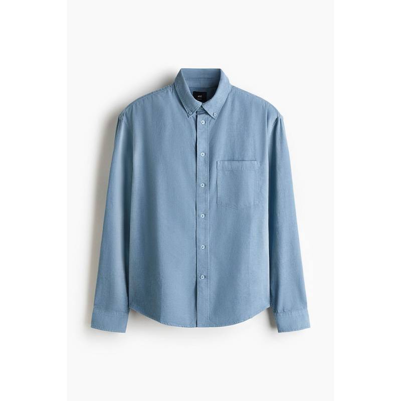 H&M Men Blue Regular Fit Corduroy Shirt (M)