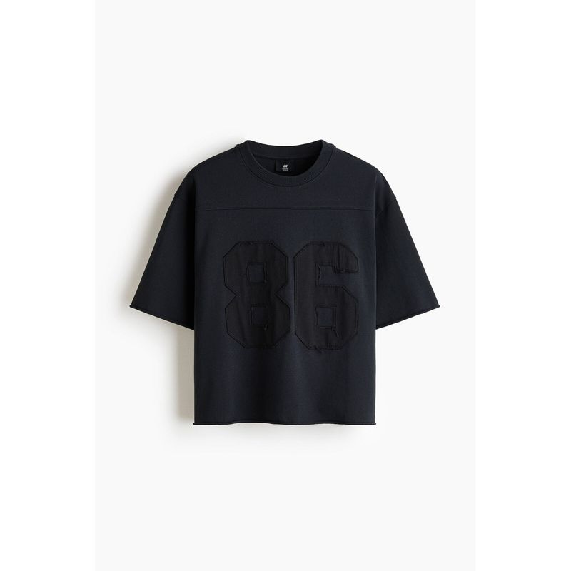 H&M Men Black Oversized Fit Motif-Detail Cotton T-Shirt (M)