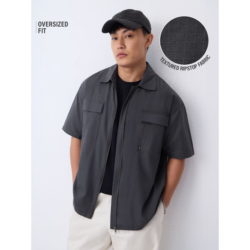 The Souled Store Zipper Thundercloud Men Oversized Shirt (2XL)