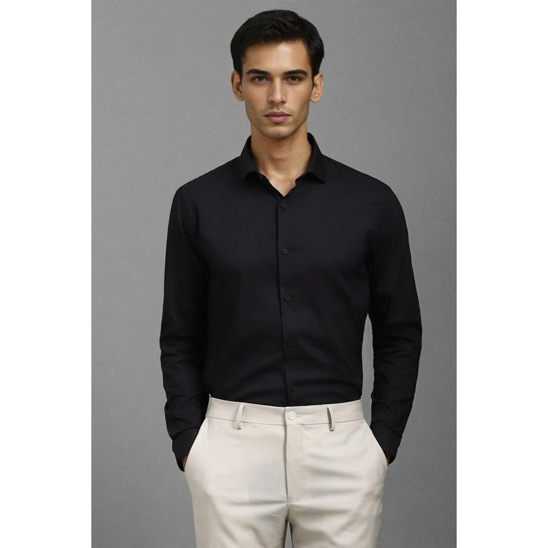 Louis Philippe Men Black Super Slim Fit Solid Full Sleeves Casual Shirt (42)