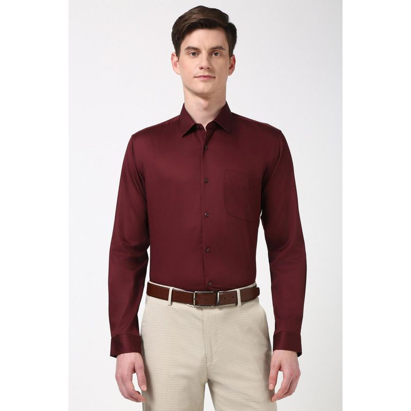 Peter England Men Maroon Regular Fit Formal Shirt (40)