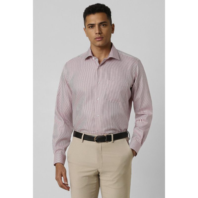 Van Heusen Men Maroon Regular Fit Stripe Full Sleeves Formal Shirt (38)