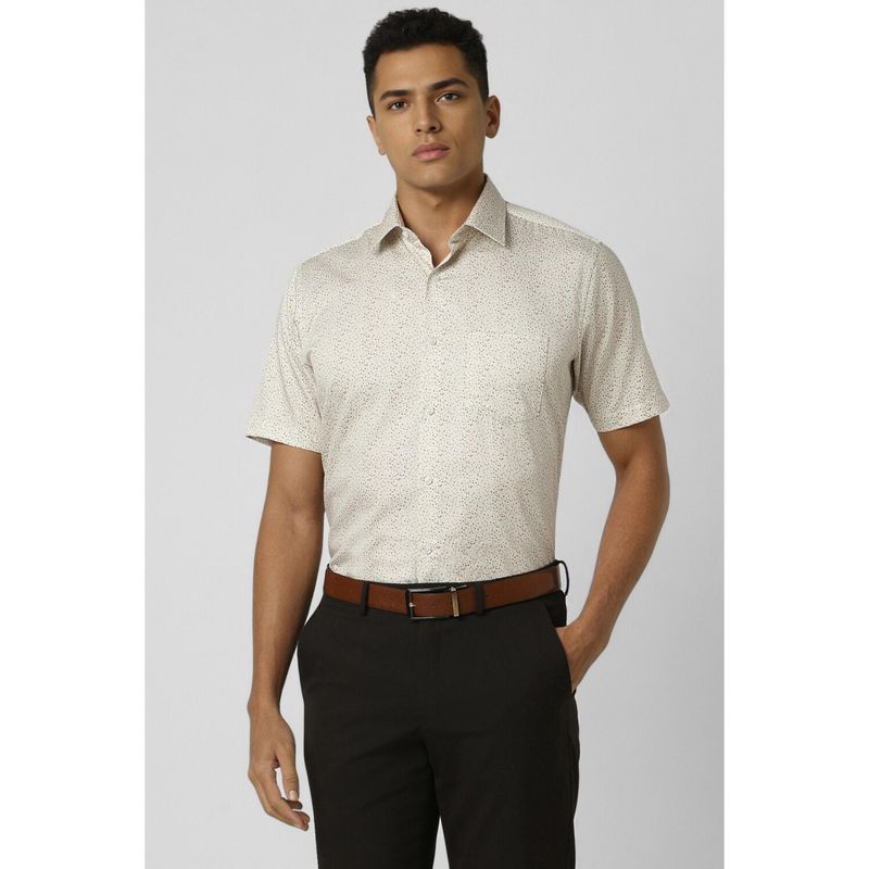 Van Heusen Men Cream Regular Fit Print Half Sleeves Formal Shirt (39)