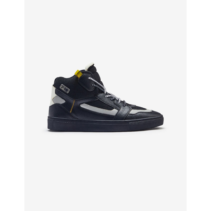 7-10 609 Double Laced Mid-Top Black Solid-Plain Sneakers (Euro 43)