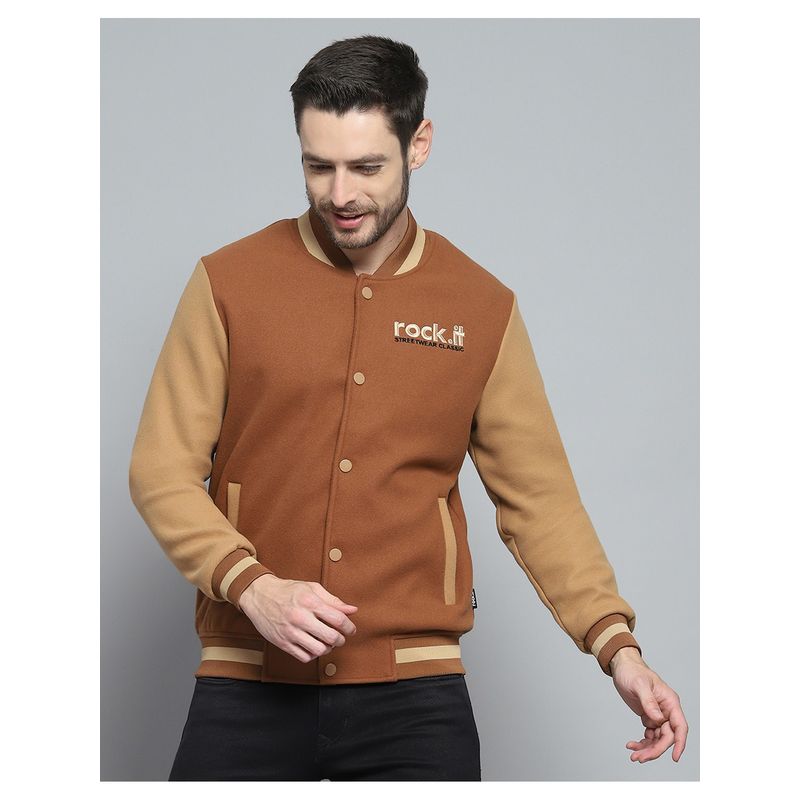 Rock.it Men Regular Fit Brown Full Sleeve Collar Jacket (XL)