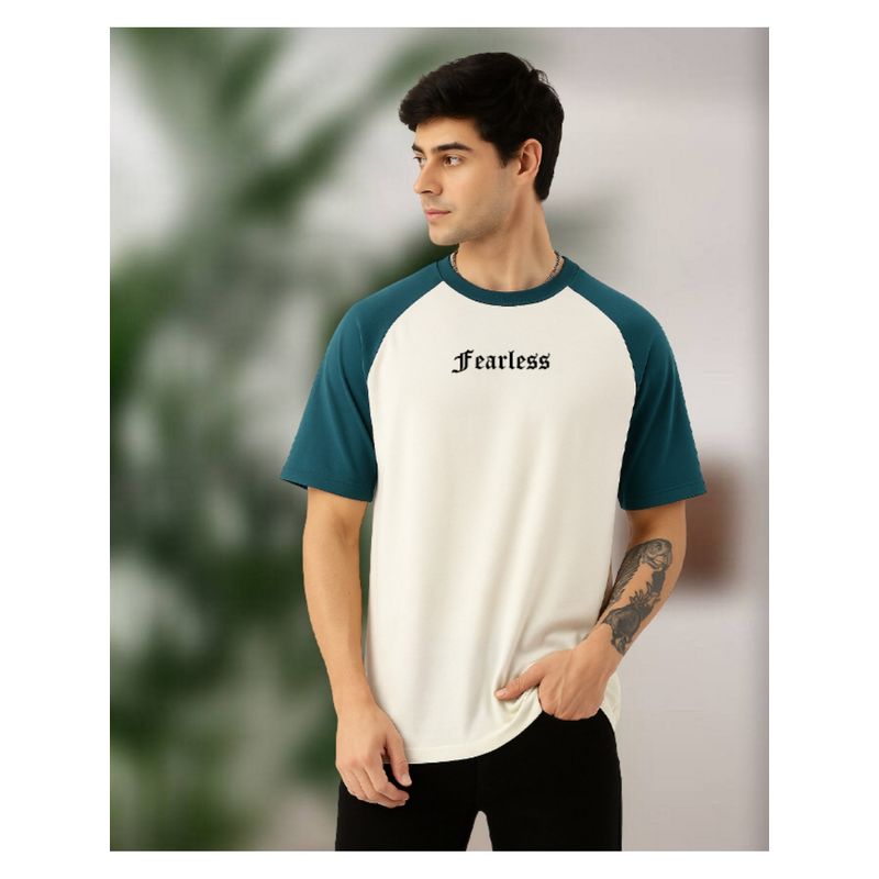 RIGO Men Printed Drop Shoulder Oversized Off White T-Shirt (S)
