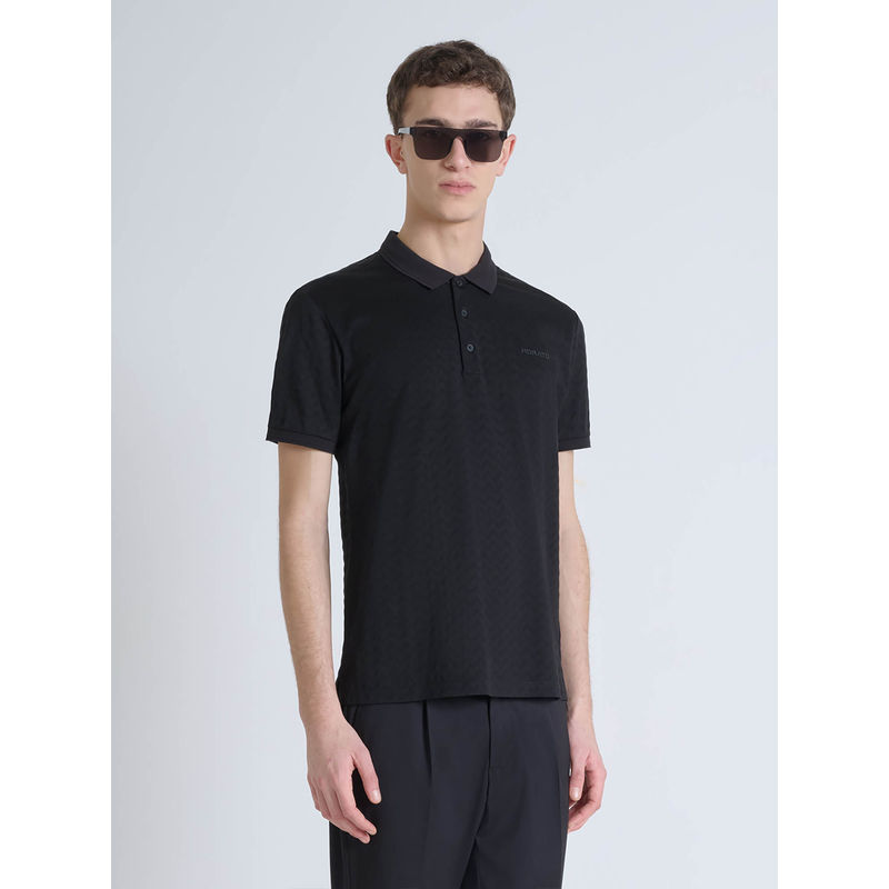 Antony Morato Mens Black Textured Stretchable Polo T-Shirt (M)