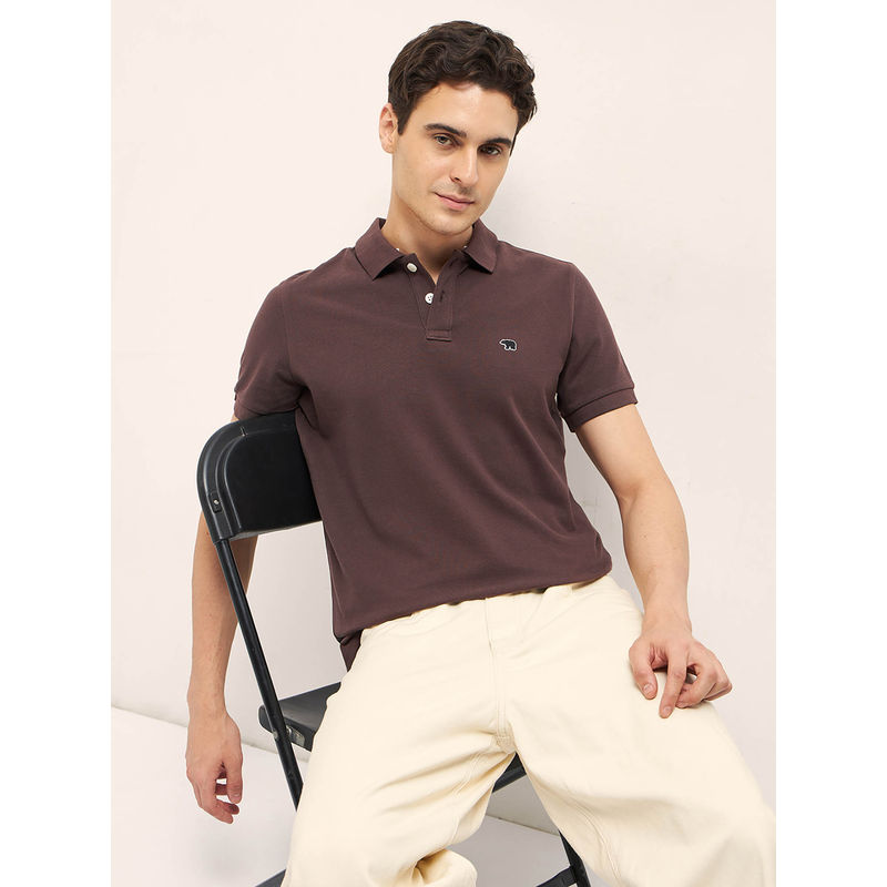 THE BEAR HOUSE Men's Regular Fit Brown Polo T-Shirt (M)
