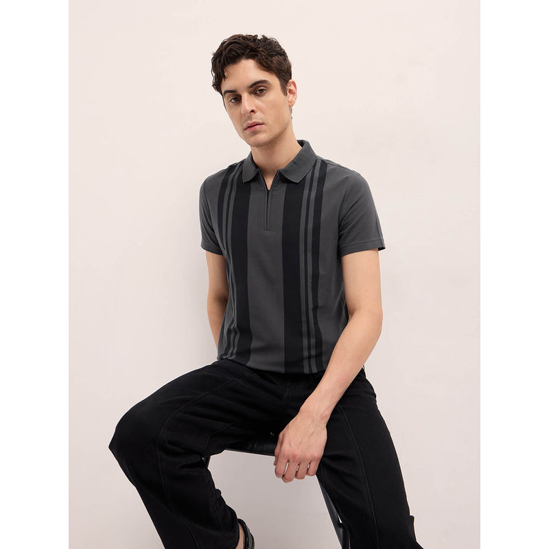 THE BEAR HOUSE Men's Regular Fit Grey Polyester Polo T-Shirt (S)