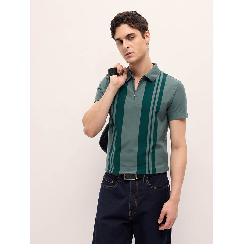 THE BEAR HOUSE Men's Regular Fit Green Polyester Polo T-Shirt (3XL)