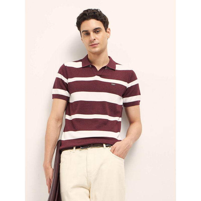 THE BEAR HOUSE Men's Slim Fit Maroon Polyester Polo T-Shirt (S)