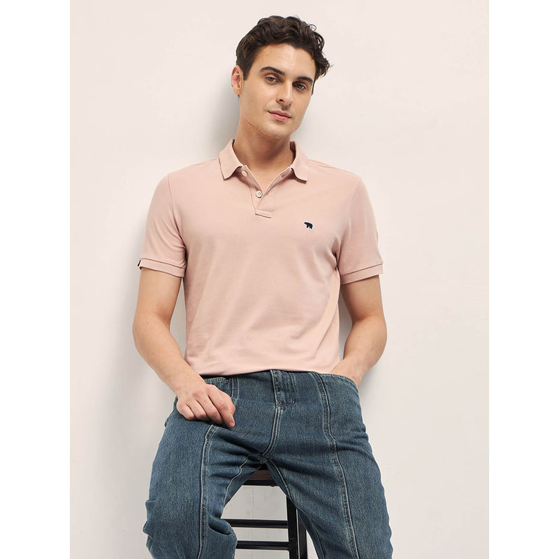 THE BEAR HOUSE Mens Regular Fit Pink Polo T-Shirt (S)