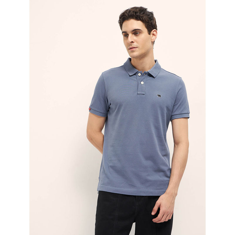 THE BEAR HOUSE Men's Regular Fit Blue Polo T-Shirt (S)