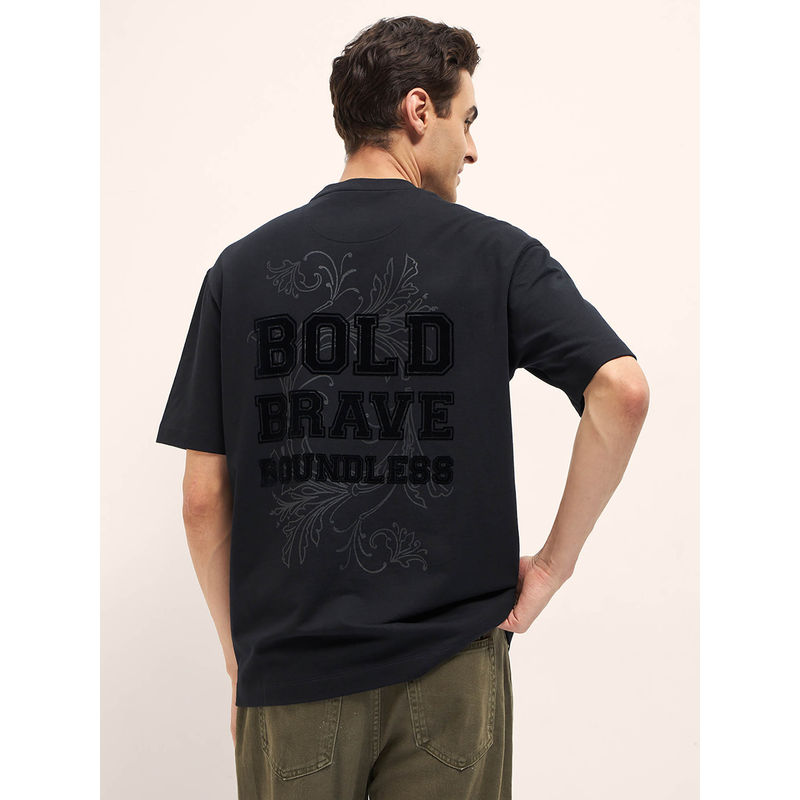 THE BEAR HOUSE Men's Oversize Black Polyester T-Shirt (S)