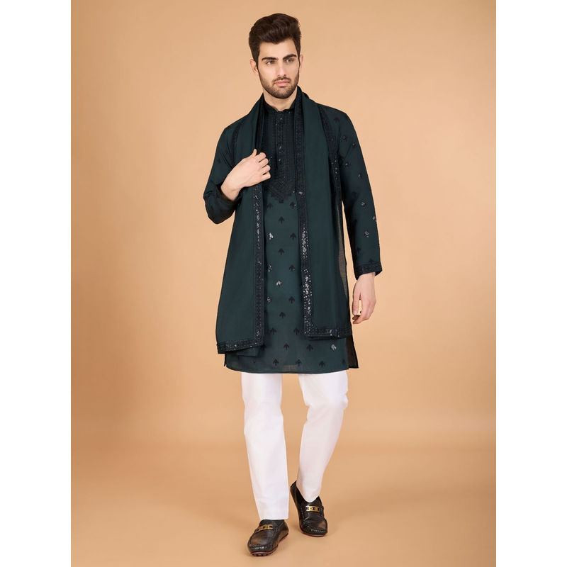 Odette Green Viscose Silk Sequence Kurta (XL)