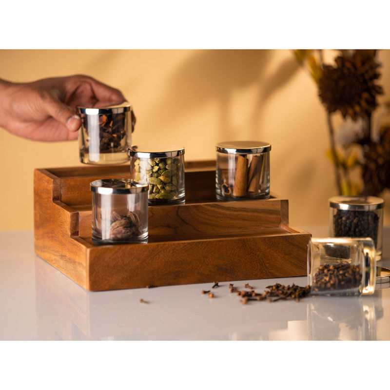 Buy SG Home Acacia Wood Condiment Rack with 06 Pcs. Travel Jars with ...