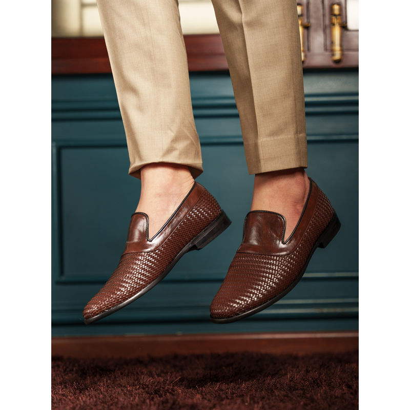 Monkstory Men Woven Slip Ons Brown Loafers (UK 9)