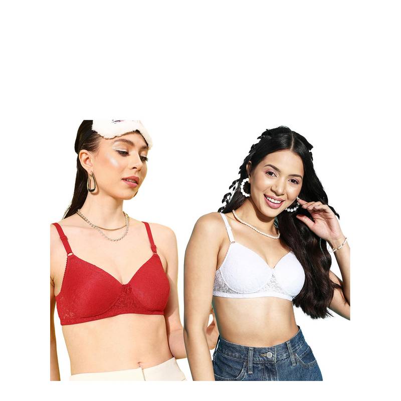 Leading Lady Womens Lightly Padded Non-Wired T-shirt Bra - Multi-Color (Pack of 2) (32B)
