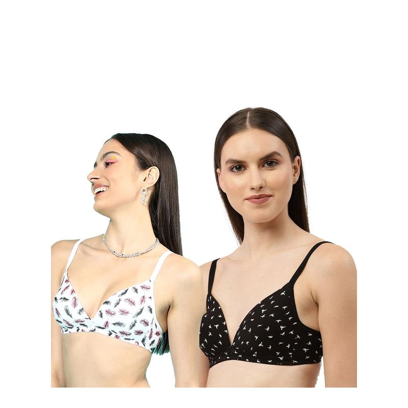 Leading Lady Womens Lightly Padded Non-Wired T-shirt Bra - Multi-Color (Pack of 2) (32C)