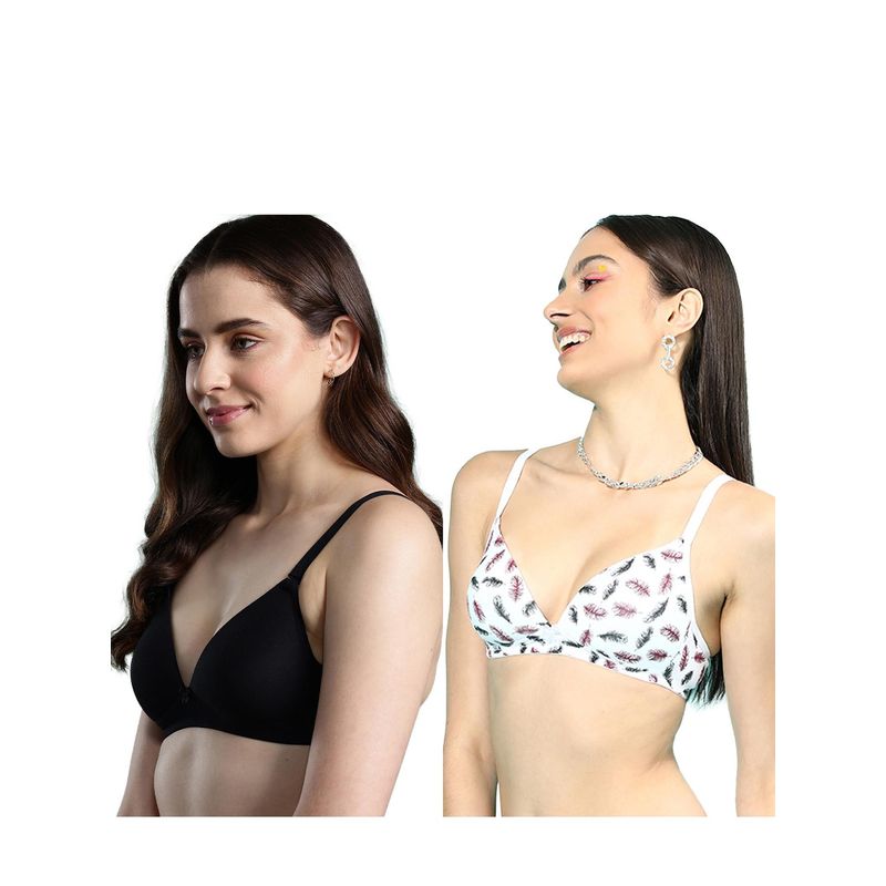 Leading Lady Womens Lightly Padded Non-Wired T-shirt Bra - Multi-Color (Pack of 2) (32C)