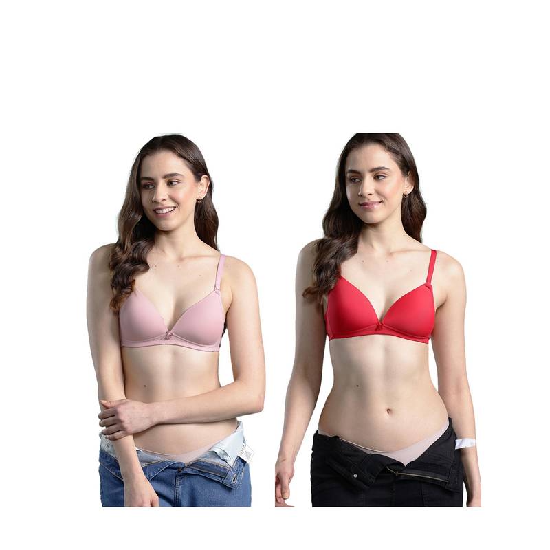Leading Lady Womens Lightly Padded Non-Wired T-shirt Bra - Multi-Color (Pack of 2) (38C)