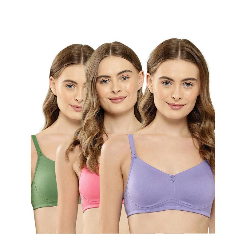 Leading Lady Womens Non-Padded and Non-Wired Solid T-shirt Bra - Multi-Color (Pack of 3) (34C)