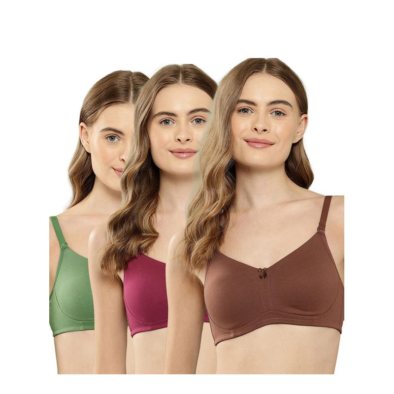 Leading Lady Womens Non-Padded and Non-Wired Solid T-shirt Bra - Multi-Color (Pack of 3) (32B)