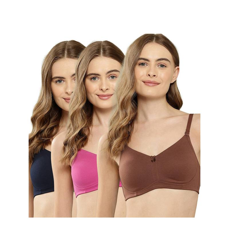 Leading Lady Womens Non-Padded and Non-Wired Solid T-shirt Bra - Multi-Color (Pack of 3) (32C)