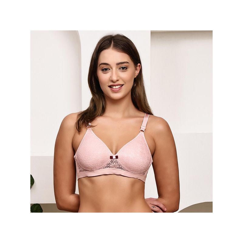 PrettyCat Womens Lace Non-Wired Lightly Padded T-shirt Bra - Pink (30B)