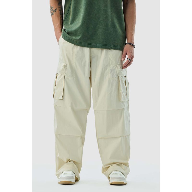 Snitch Off White Solid Baggy Fit Casual Cargo (32)